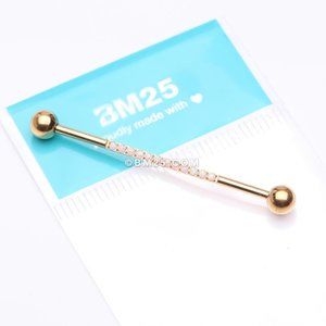 Implant Grade Titanium Golden Sparkle Lined Fire Opal Industrial Barbell